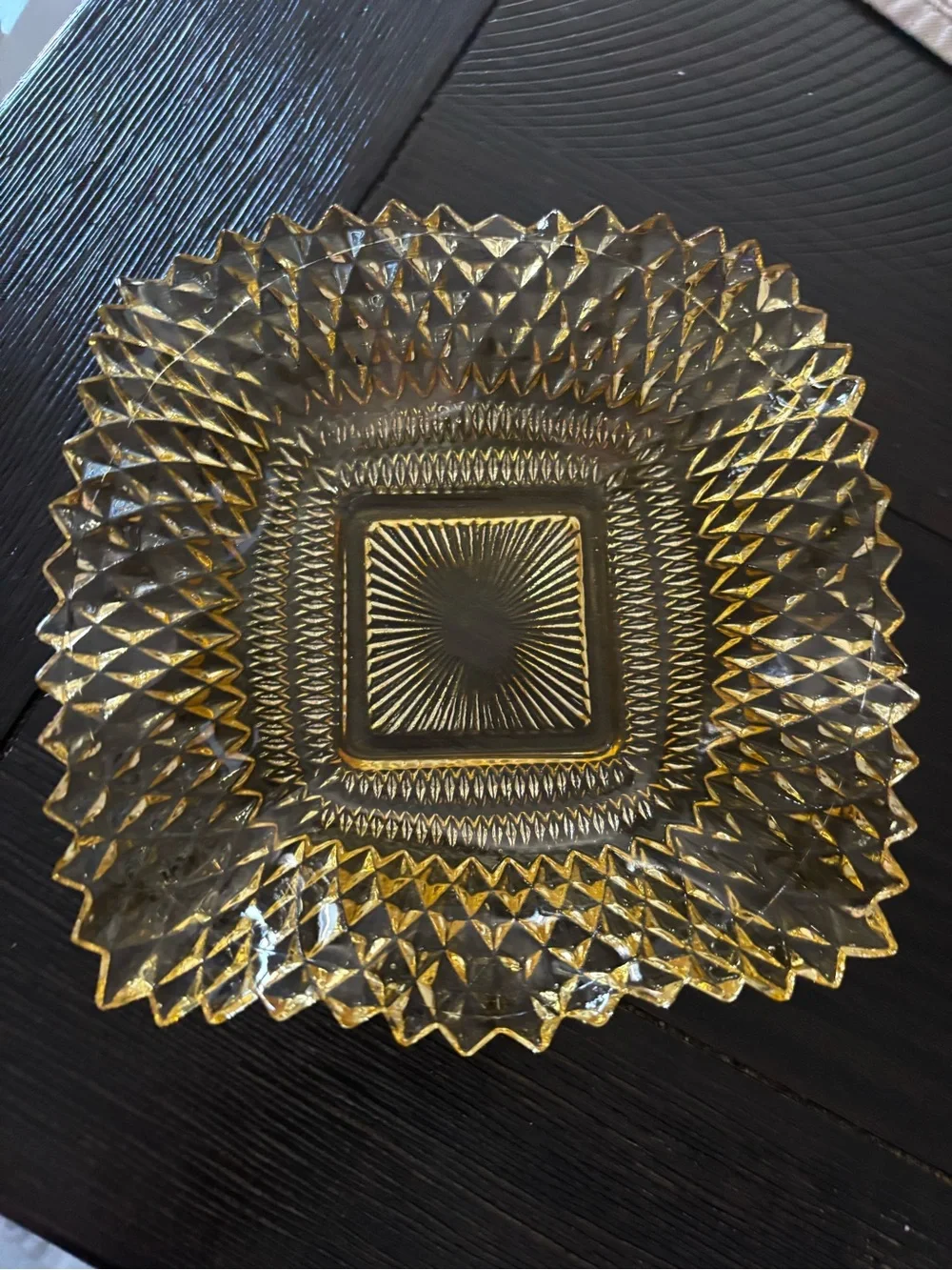 Indiana glass diamond point or a diamond cut dish